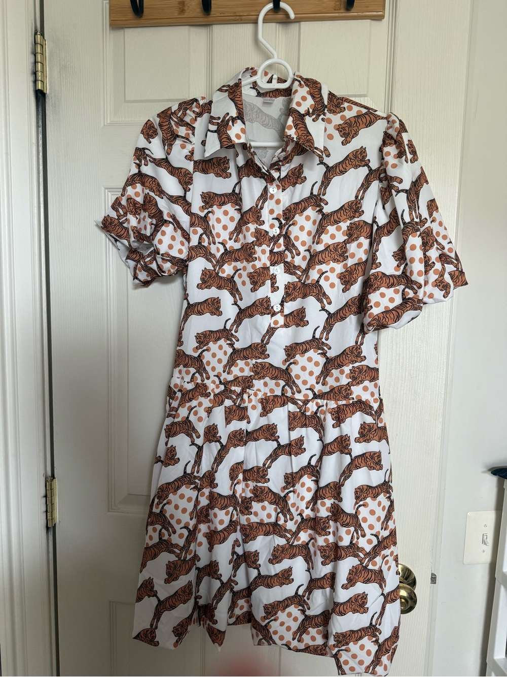 White & Brown Tiger Print Short Sleeve Dress- Game Day Dress